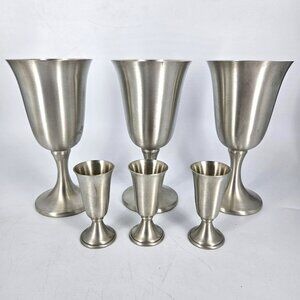 Boardman Colonial Pewter Goblets Set Of 6 Wine Cordial Cups Brushed Finish